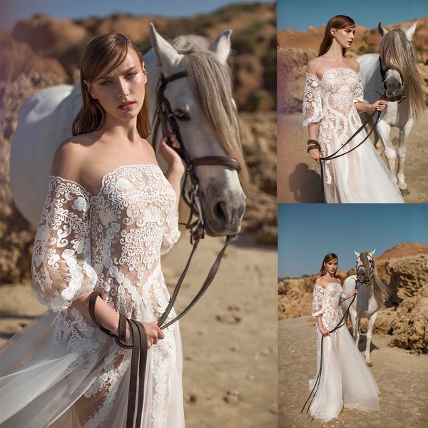 

berta 2020 wedding dresses long sleeves lace appliques bridal gowns custom made sweep train a-line wedding dress vestidos de novia, White