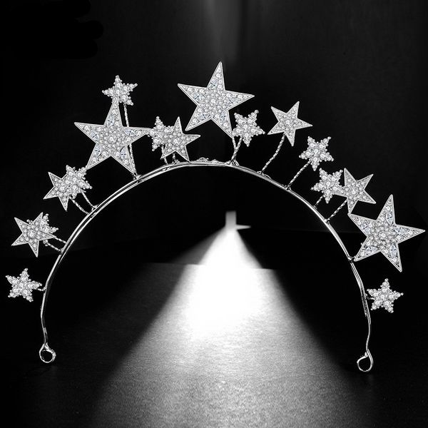 

luxury elegant sparkly crystal star tiaras crowns hair hoop silver bride headdress rhinestone hair jewelry wedding accessories, Golden;white