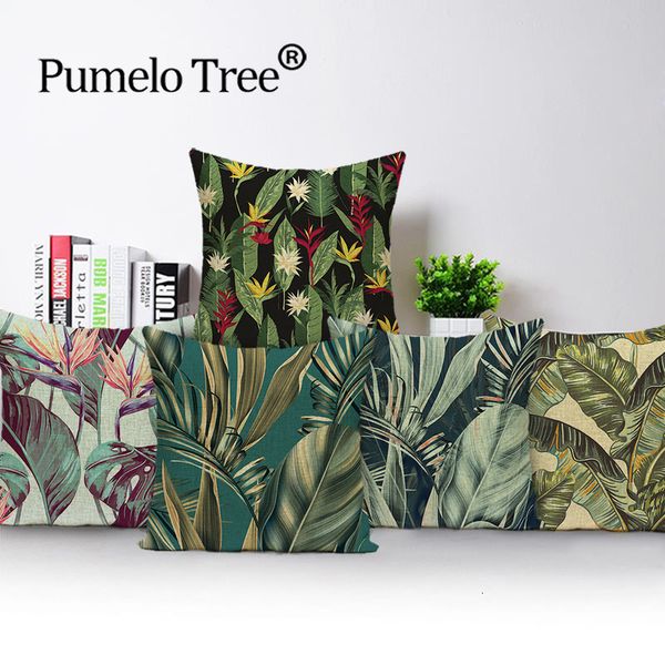 

тропическая печать украшение бросьте наволочки джунгли home decor cushions чехол зеленый льняной подушку rainforest подушка чехлы