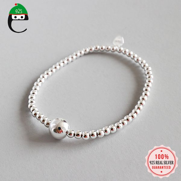 

elfoplatasi fashion genuine 925 sterling silver sweet beads elastic bracelet for women girls lady wedding jewelry gift ds2277, Black