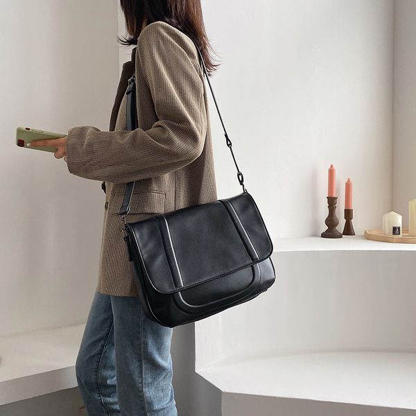 

2020 new ladies shoulder bag pu trend fashion women's bag simple solid color soft leather diagonal cross big