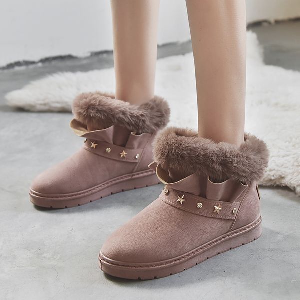 

size 35-40 2019 new women ankle snow boots winter round toes pearl shoes woman flat heels super warm female classics soild boot, Black