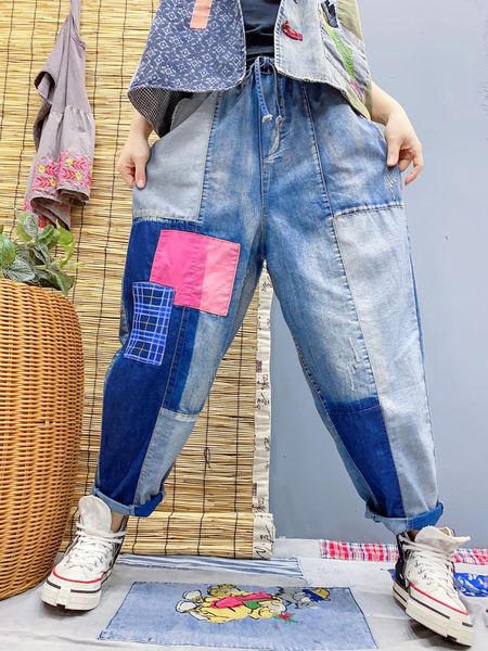 

женские вышитые белые джинсы, Blue