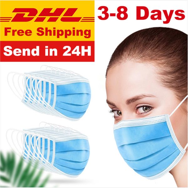 

Large quantity in stock ! Face Mask With Box 3 Layer Ear-loop Dust Mouth Masks 3-Ply Non-woven Disposable Dust Mask DHL
