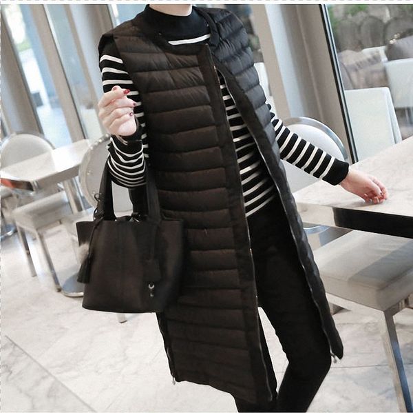

women's winter quilted packable vest casual solid lightweight coat zipper horizontal boxy fit long sleeveless outerwear, Black;white