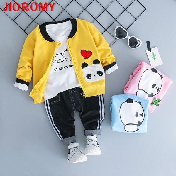 

jioromy 2019 children's autumn casual three-piece suit a boy and girl cartoon panda jacket cardigan suit 783 a1, White