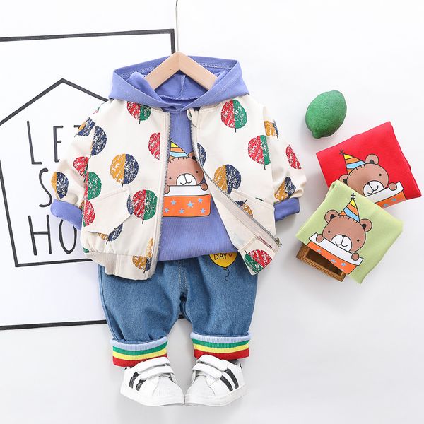 

hylkidhuose 2020 spring baby girls boys clothing sets printing coats t shirt jeans toddler infant clothes kids children clothes, White