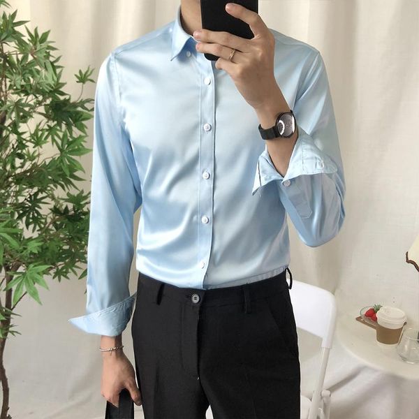

quality light blue dress shirts mens summer white shirts wedding classic basic english collar elegant mens clothing korea, White;black
