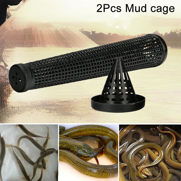 

newly 2pcs cage fishnet finless eel loach trap fishing pot durable plastic container