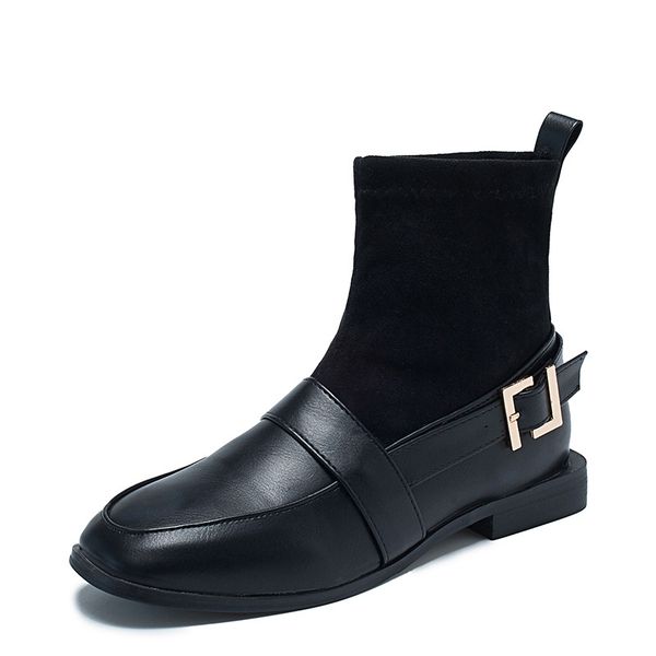 

2019 retro boots female british wind belt buckle decorative boots autumn and winter women's, Black