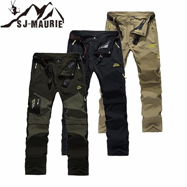 

sj-maurie men hiking pants removable summer shorts outdoor sports breatbale quick dry trousers trekking climbing fishing pants, Black;green