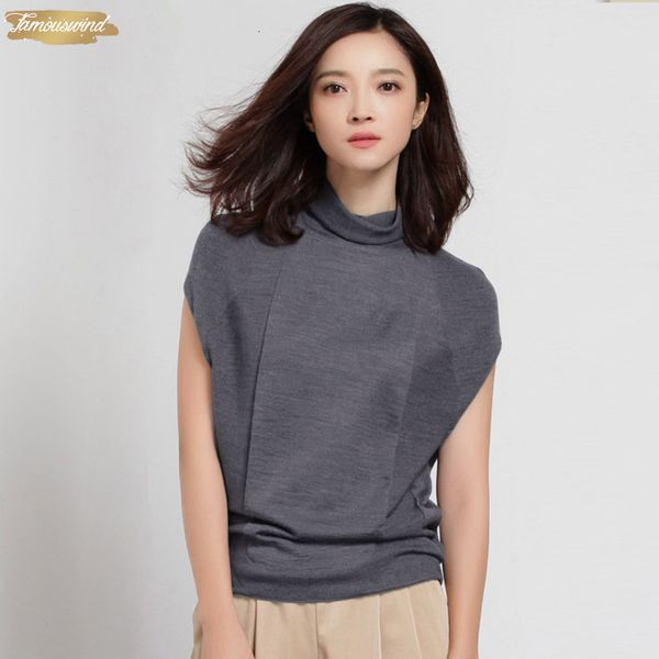 

autumn new sweater women loose 50% wool solid turtleneck elegant pullover thin sleeveless casual style regular hhb 002, White;black