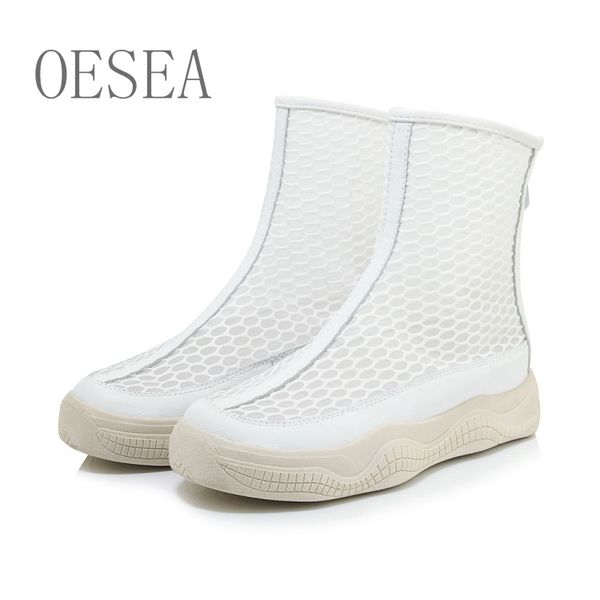 

new summer women boots 2018 europe and the united states personality mesh comfortable zipper breathable flat fashion boots, Black