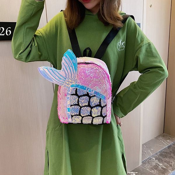 

lovely bling mermaid tailed sequins small backpack girls cute gift mini travel bag small women school knapsack