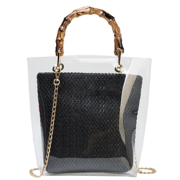 

transparent beach bags for women 2020 summer slub handle chain crossbody shoulder bags casual travel handbag totes for lady