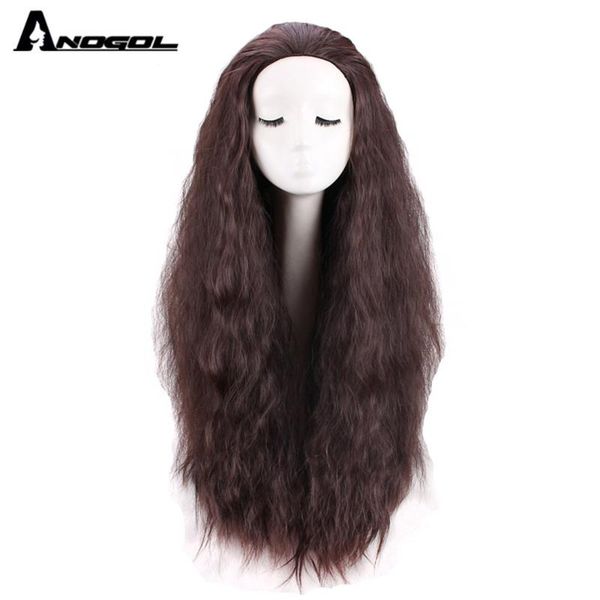 

anogol high temperature fiber long loose wave brown part synthetic cosplay wig for women halloween costume party, Black