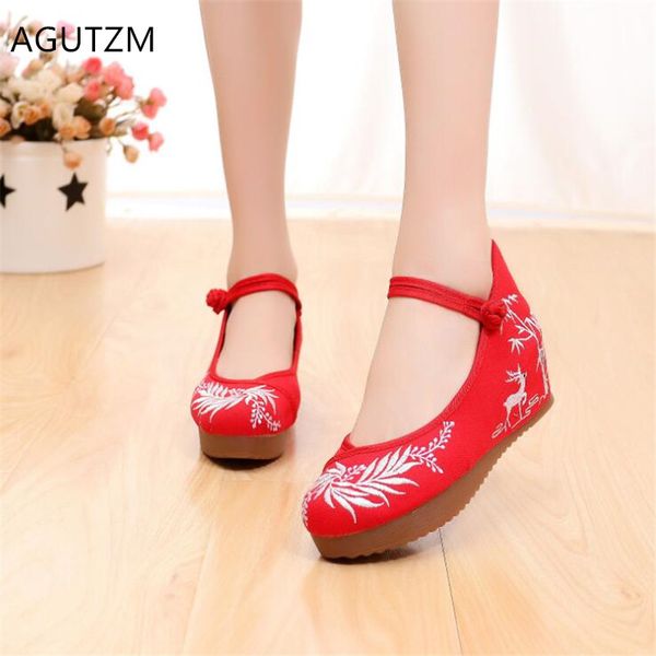 

agutzm woman shoes 2019 spring new small deer fresh embroidered cloth shoes bride national wind woman casual mujer a71, Black