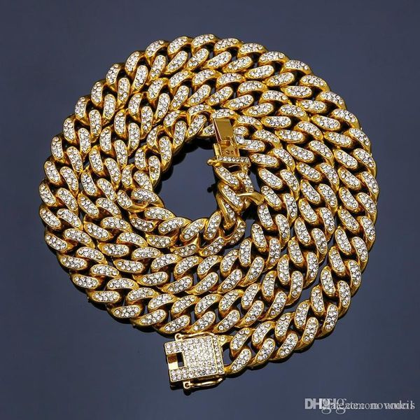 

iced out chains for men with rhinestone designer gold necklace mens hip hop bling chains jewelry men cuban link stainless steel, Black