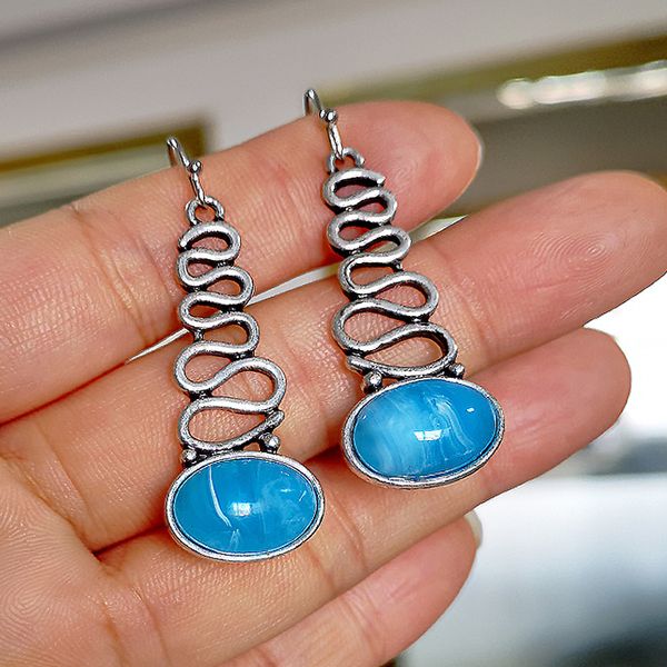 

bohemian синего зерно ellipse gemstone серьга творческой волнистая длинный покачиваясь серьги мотаться charm крюка уха уха падения женщины д, Silver