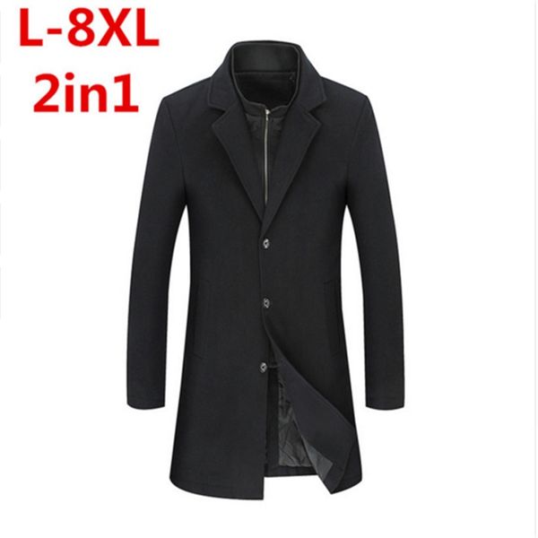 

2017 new 8xl arrival wool coat turn-down collar men's winter warm factory outlets fashion luxury blazer plus size, Black