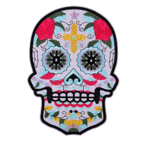 

embroidery big skull patches for jackets,embroidered skeleton badges appliques for jeans,skull patches for clothing a115, Black