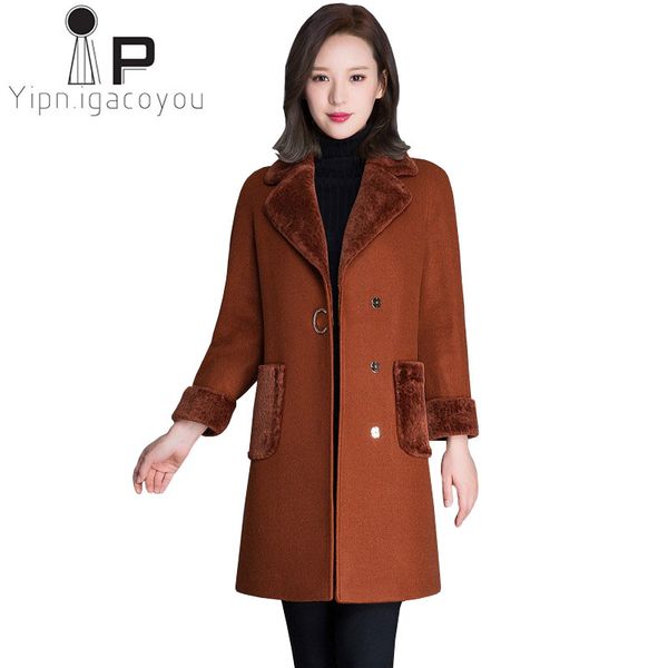 

vintage long female jacket women woolen coat 2019 autumn winter warm blend s wool coat women plus size thicken elegant overcoat, Black