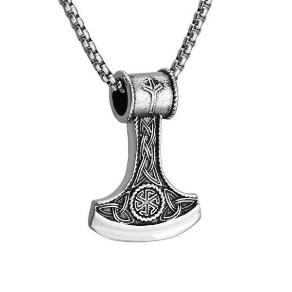 

pendant necklaces norse viking battle axe necklace hiphop stainless steel fashion jewelry for men women, Silver