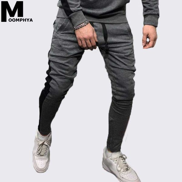 

moomphya stylish side stripe pants men slim men joggers pants streetwear hip hop sweatpants pantalon homme trousers, Black
