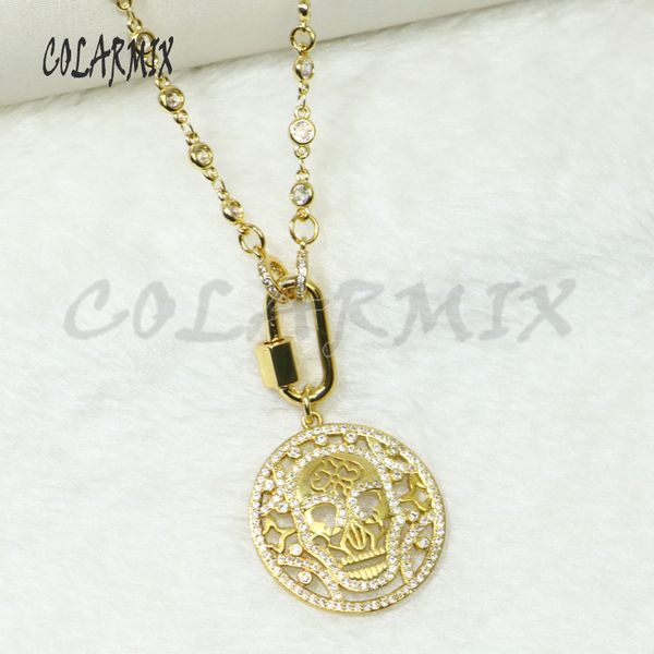 

2 pcs skull pendant necklace zircon pendant necklace crystal stone wholesale jewelry chain gift for lady 50445, Silver