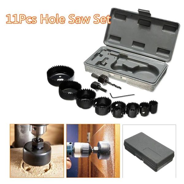 

11pcs hole saw cutting set carbide tip hss drill bit saw set metal wood drilling hole cut kit drilling tool for installing locks