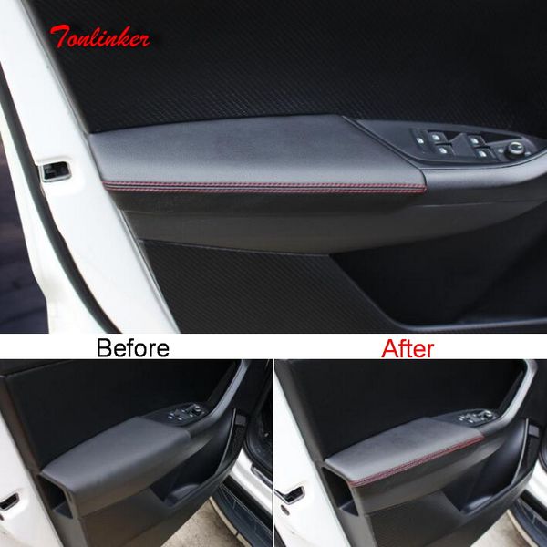 

tonlinker cover stickers for kodiaq 2017-18 car styling 4 pcs pu leather interior door armrest anti-dirty cover sticker