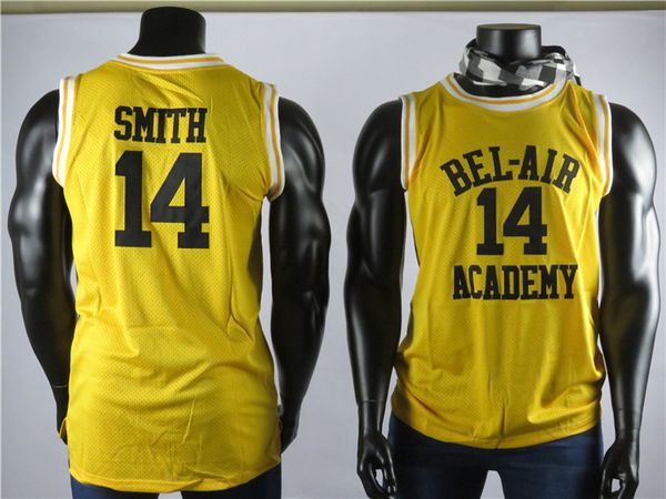 

the fresh prince of bel-air 14 will smith 23 james academy movie version yellow men's basketball jersey embroidered stitched, Black;red