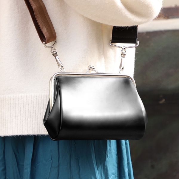 

stylish european and american leather one-shouldered italic bag retro mini simple leather pocket gold bag