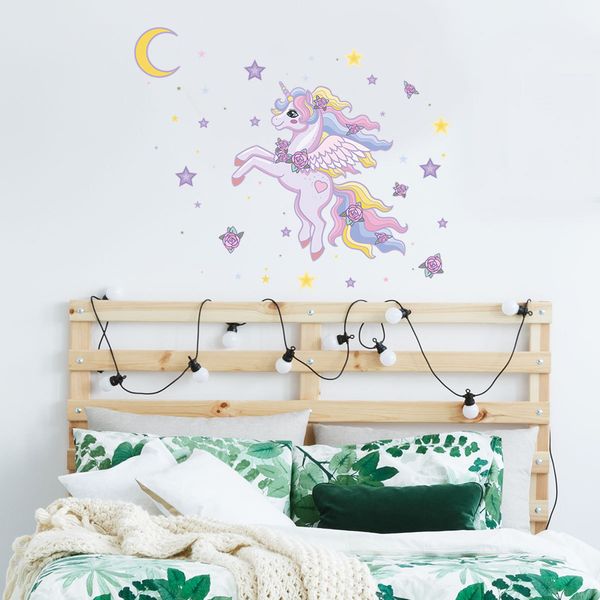 Creative Moon Star Unicorn Cartoon Wall Sticker Children Room Living Room Bedroom Decoration Removable Wall Sticker Wall Decal Design Wall Decal