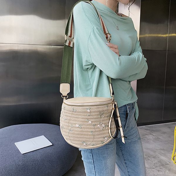 

women new fashion break wild bucket bag beautiful flower casual messenger shoulder bags weaving handbag#35