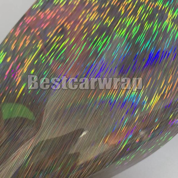 Серебряная нео -хромическая голографическая виниловая пленка Целая автомобильная обертка с воздушным пузырьком лазерной лазерной наклейки 1,52x20M/ 5x65ft