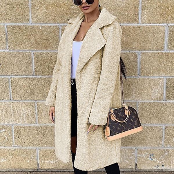 

faux fur long overcoat teddy bear loose jacket winter women thick warm fake fleece jacket fluffy outwear plus size streetwear, Black