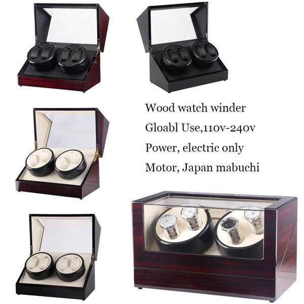

automatic watch winder 4 rotate watches cabinet , wood double generator winder watch storage/display case global useful 110-240v, Black;blue
