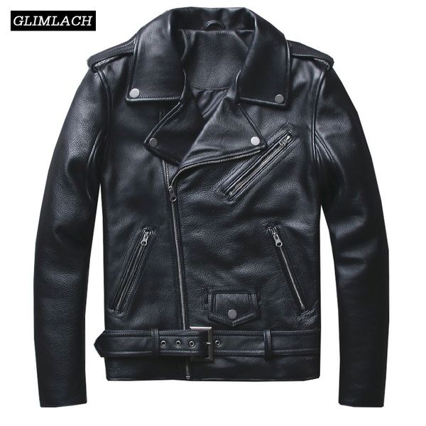 

2020 winter black коровьего мотоцикла кожаной куртки мужчина короткий тонкая подлинное натуральная кожа коровы байкер пальто мужская мода ве