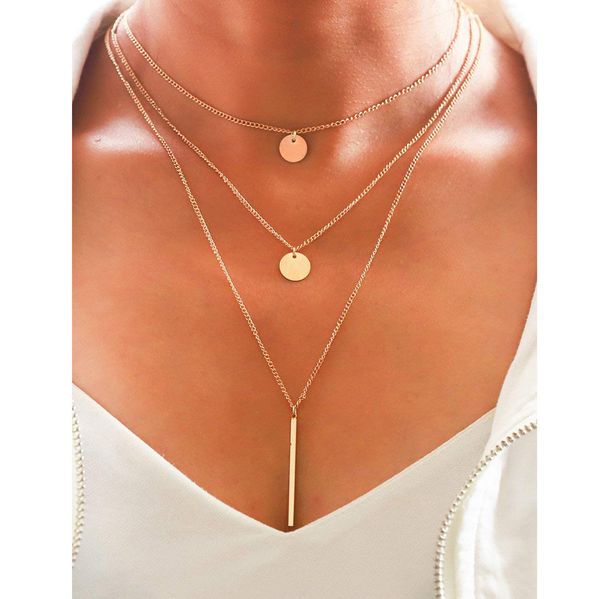 

2019 new fashion necklace popular simple sequins metal bar temperament multilayer necklace personality collar de mujer, Silver