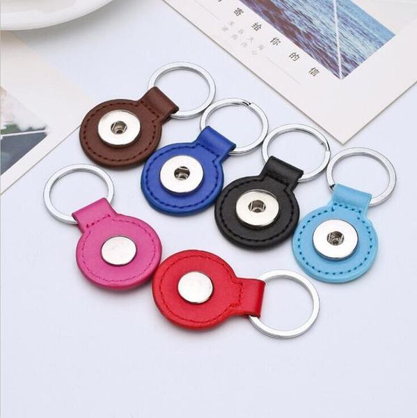 

round pu leather snap button keychain 8 colors key rings fit diy 18mm snap jewelry, Silver