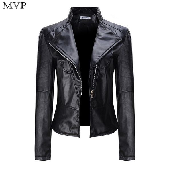 

women casual turtleneck long sleeve solid zip outwear jacket coat casual, outdoor, etc spring, summer, autumn, Black