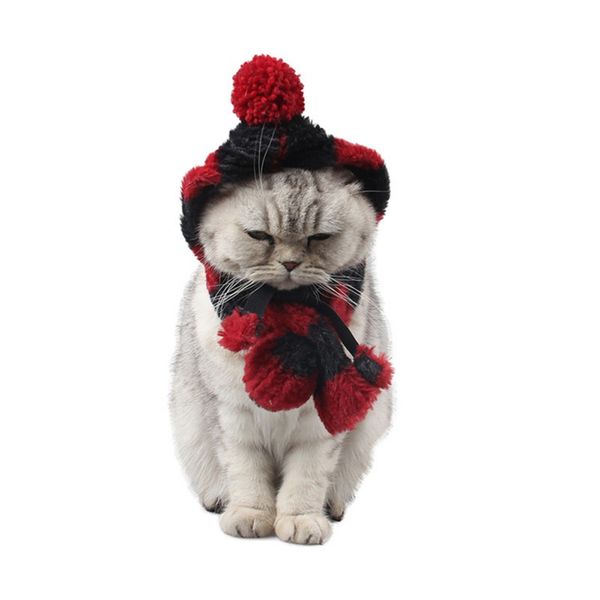 

autumn winter pet knitted hat scarf dog coats warm products dog clothes puppy adjustable neck tie 2-piece set