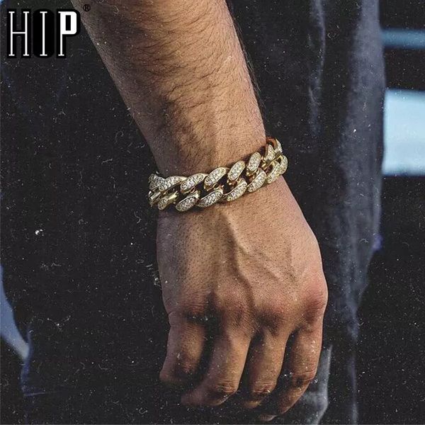 

хип-хоп bling цепи золотой браслет мужские майами кубинские звенья цепи ювелирные изделия обледенелый бриллиантовый браслет, Black
