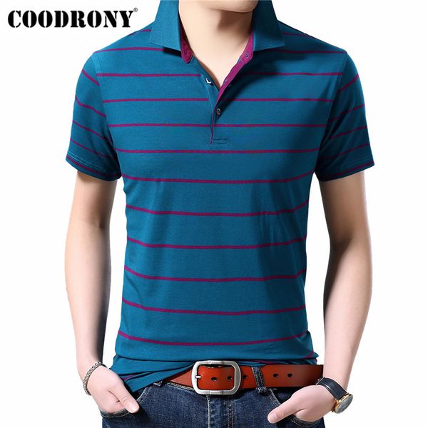 

coodrony business casual t shirt men clothing 2019 spring summer short sleeve t-shirt men striped turn-down collar tshirt s95117, White;black