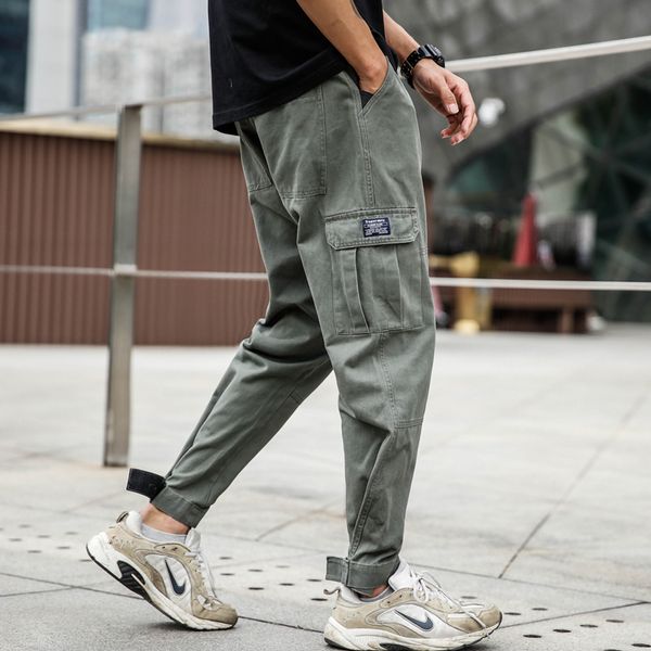 

fashion streetwear men jeans army green harem trousers big pocket cargo pants slack bottom hip hop joggers pants men, Blue