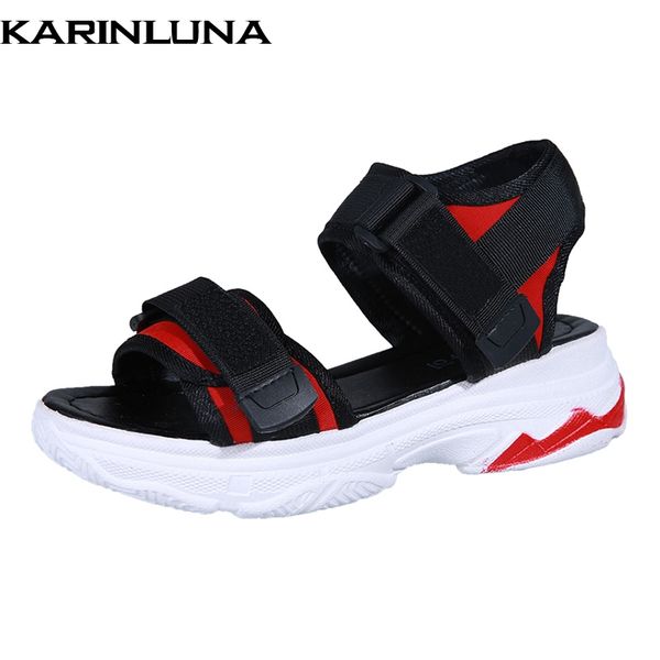 

karinluna new chic style summer sneakers sandals leisure flat platform comfortable soft light women's shoes sandals woman, Black