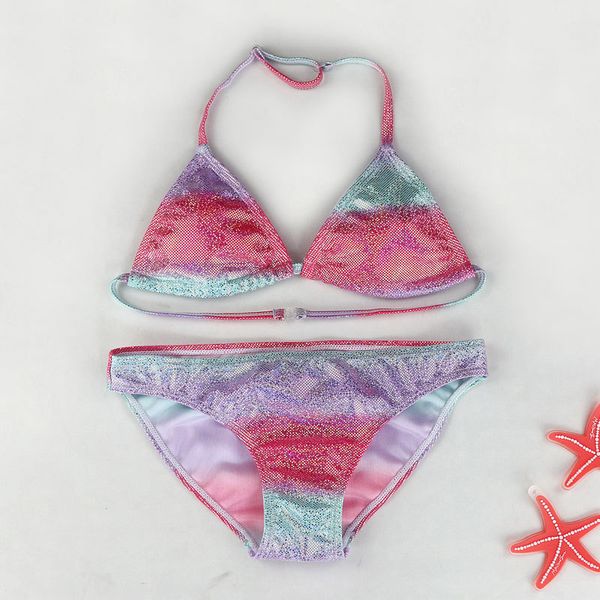 

girls swimwear two piece swimsuit pressed gradient bikinis set children girl beach wear bling bling patchwork kids bathing suit