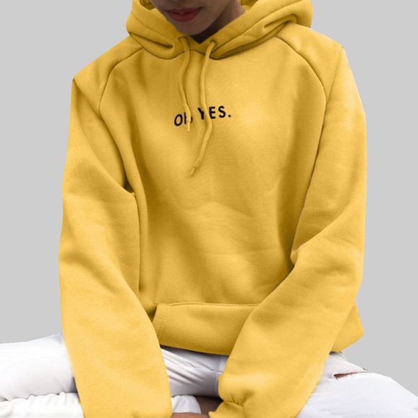 

womens long sleeve solid letter print hoodie sweatshirt hooded pullover blouse hoodies jumper crop pullover, Black