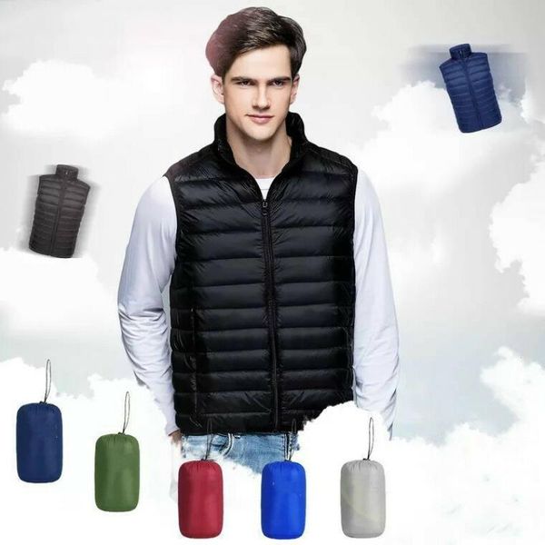 

men winter light weight down waistcoat puffer vest coat soft padded casua, Black